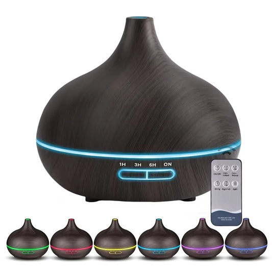 Elevate Your Space with the 550ml Wood Grain USB Aroma Diffuser - Enjoy 7 Color LED Lights & Remote Control for a Calming Atmosphere