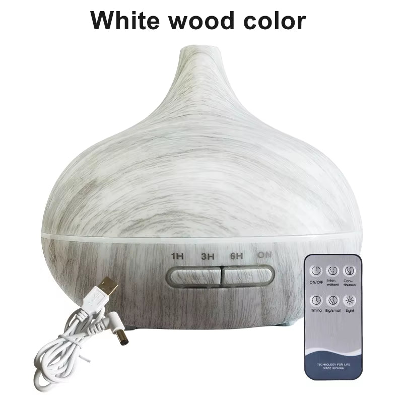 Elevate Your Space with the 550ml Wood Grain USB Aroma Diffuser - Enjoy 7 Color LED Lights & Remote Control for a Calming Atmosphere