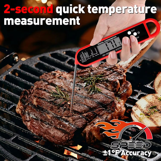 Revolutionize Your Cooking with Our Fast & Precise Food Thermometer - Ideal for Grilling, Cooking, and Camping! Water-Resistant Kitchen Essential with Magnetic Foldable Probe