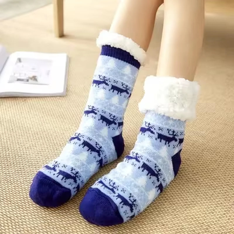 Snuggle Up in Style: Cozy Christmas Fuzzy Socks for Women - Warm, Non-Slip Slipper Socks for Ultimate Indoor Comfort and Perfect Gifting
