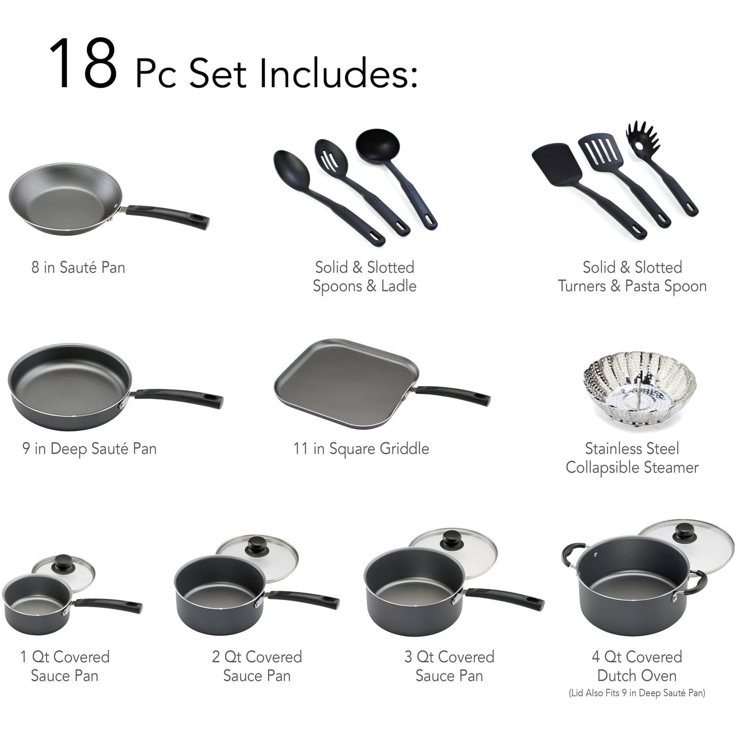 Upgrade Your Cooking Game with the Primaware 18 Piece Non-Stick Cookware Set in Stylish Steel Gray