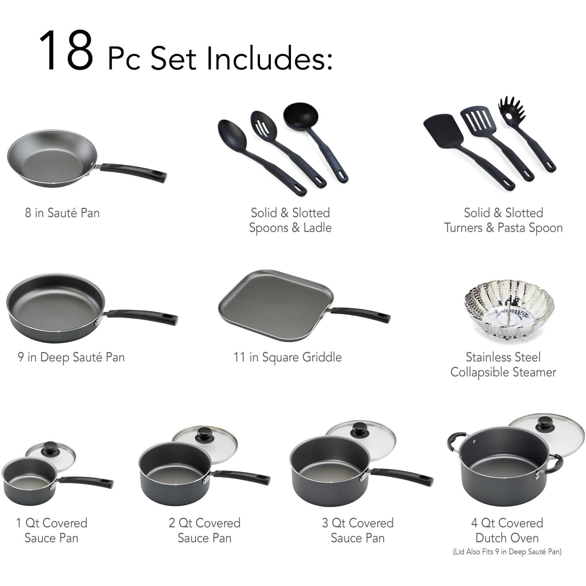 Upgrade Your Cooking Game with the Primaware 18 Piece Non-Stick Cookware Set in Stylish Steel Gray