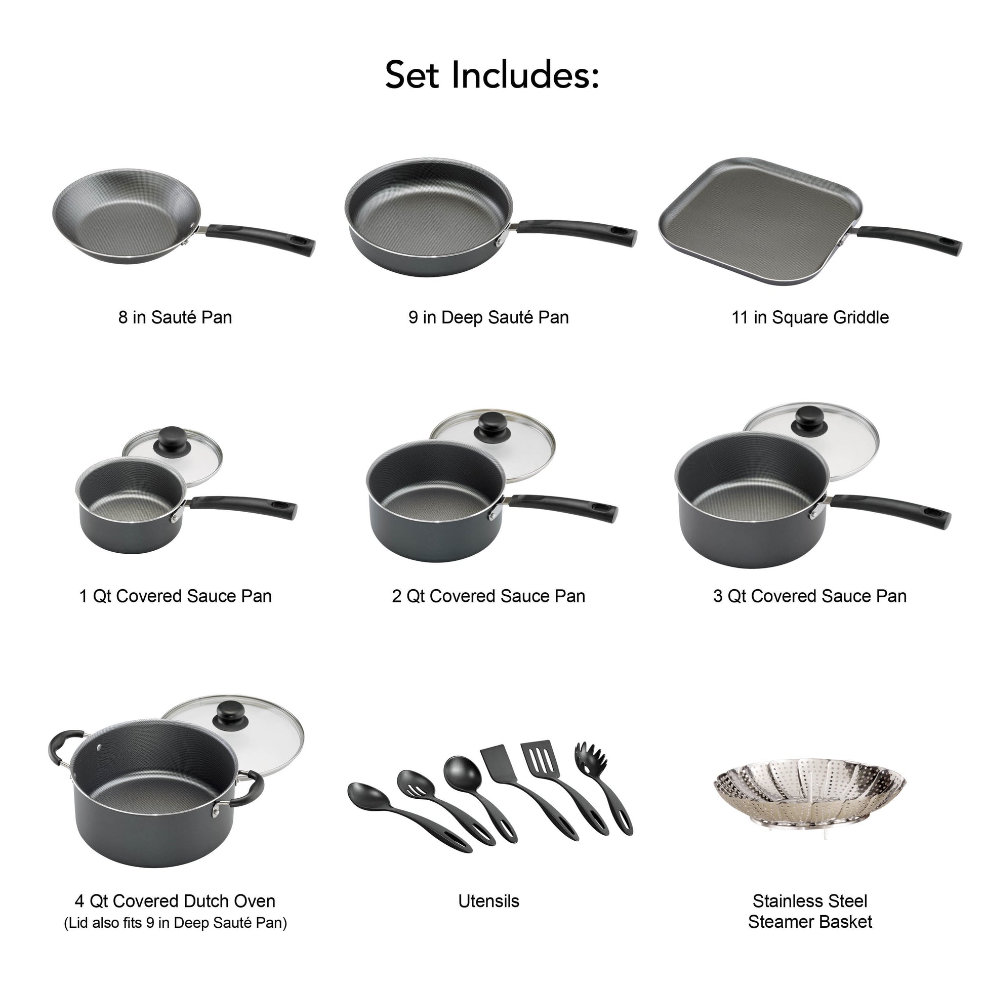 Upgrade Your Cooking Game with the Primaware 18 Piece Non-Stick Cookware Set in Stylish Steel Gray