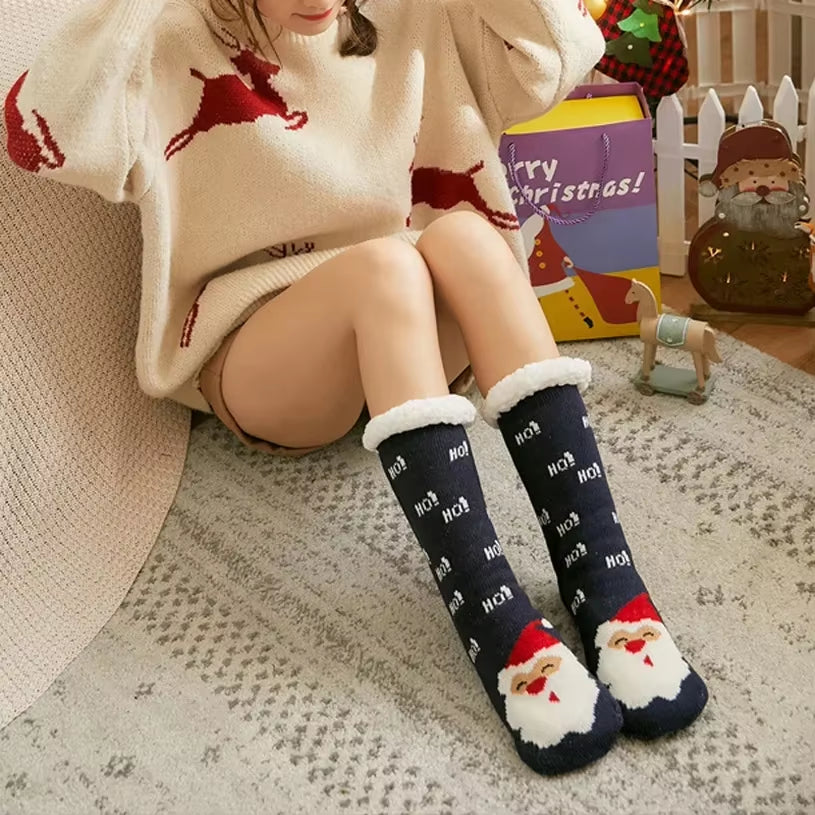 Snuggle Up in Style: Cozy Christmas Fuzzy Socks for Women - Warm, Non-Slip Slipper Socks for Ultimate Indoor Comfort and Perfect Gifting