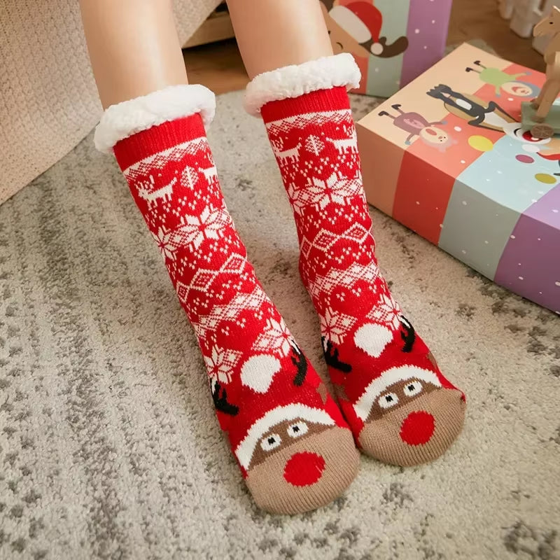 Snuggle Up in Style: Cozy Christmas Fuzzy Socks for Women - Warm, Non-Slip Slipper Socks for Ultimate Indoor Comfort and Perfect Gifting