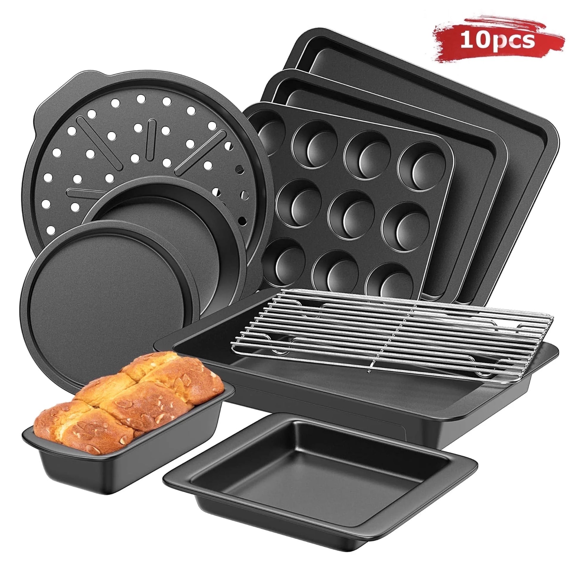 Ultimate 10-Piece Nonstick Bakeware Set - Perfect for Every Kitchen, Featuring Wider Grips and Versatile Pans for All Your Baking Needs in Classic Gray