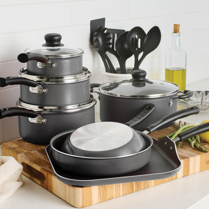 Upgrade Your Cooking Game with the Primaware 18 Piece Non-Stick Cookware Set in Stylish Steel Gray