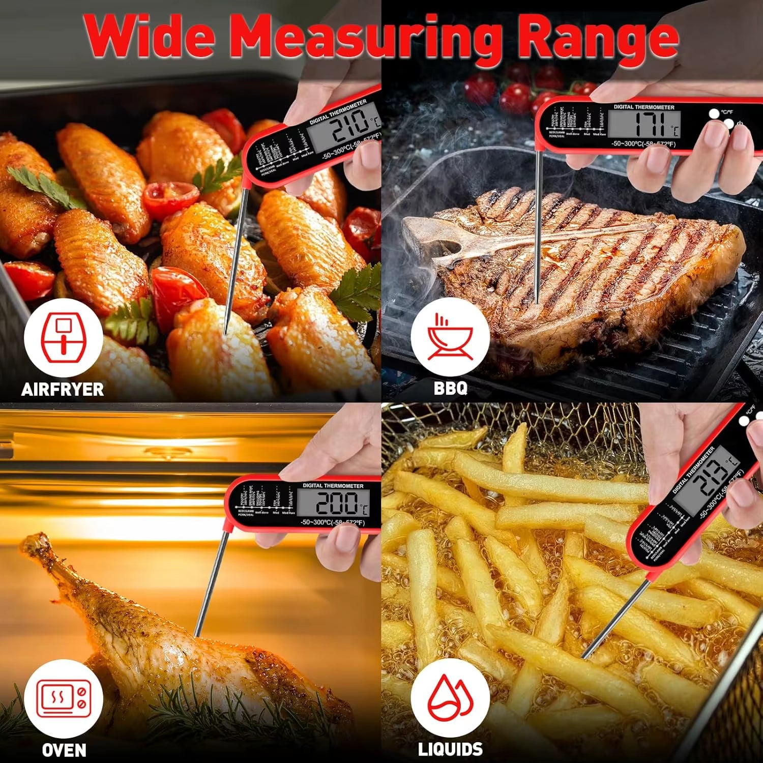 Revolutionize Your Cooking with Our Fast & Precise Food Thermometer - Ideal for Grilling, Cooking, and Camping! Water-Resistant Kitchen Essential with Magnetic Foldable Probe