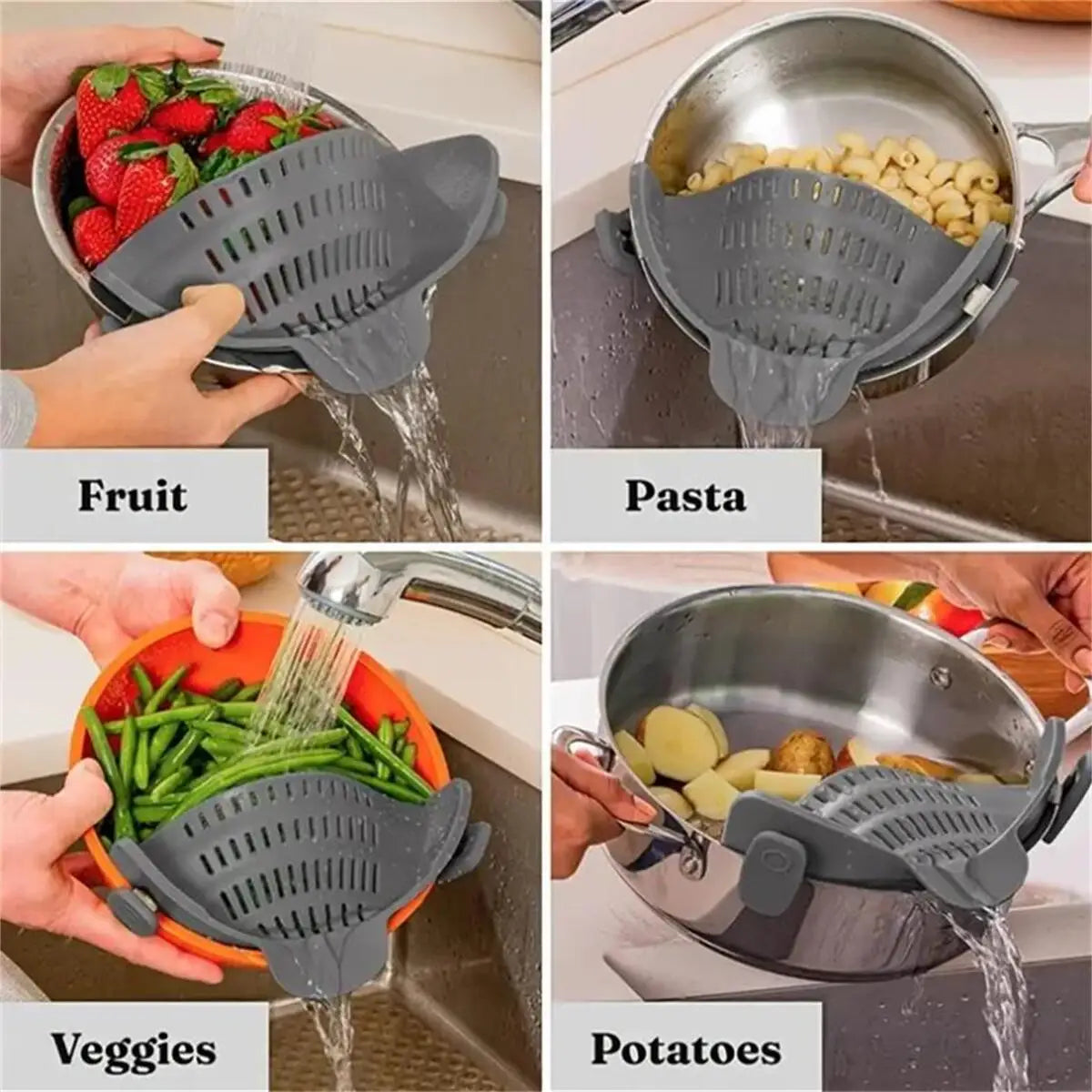 Elevate Your Kitchen Game with the Adjustable Clip-On Pot Strainer – Effortless Straining for Every Cook!