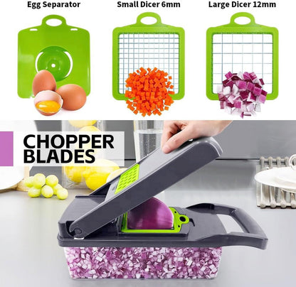 Ultimate 12-in-1 Vegetable Chopper - Multifunctional Slicer and Dicer with 8 Stainless Steel Blades for Effortless Food Prep