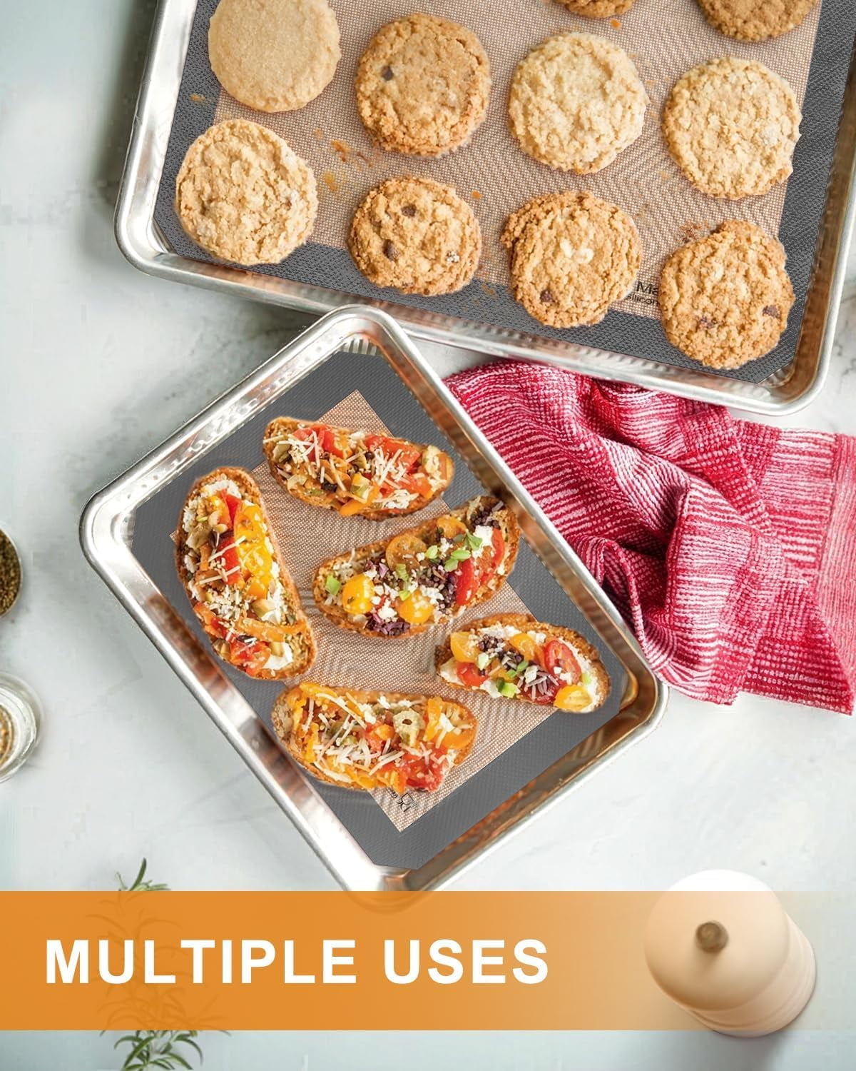 Transform Your Baking Experience with 5PCS Non-Stick Platinum Silicone Baking Mats - Perfect for Half Sheet, Quarter Sheet & 9'' Pizza Pan!