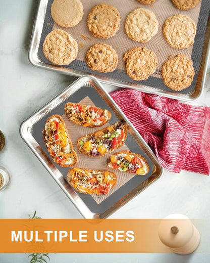 Transform Your Baking Experience with 5PCS Non-Stick Platinum Silicone Baking Mats - Perfect for Half Sheet, Quarter Sheet & 9'' Pizza Pan!