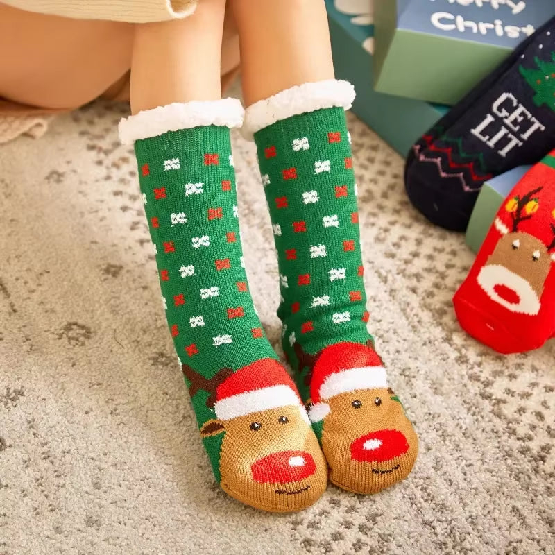 Snuggle Up in Style: Cozy Christmas Fuzzy Socks for Women - Warm, Non-Slip Slipper Socks for Ultimate Indoor Comfort and Perfect Gifting