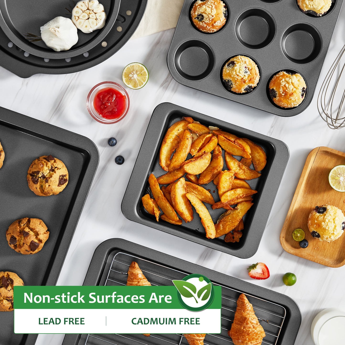 Ultimate 10-Piece Nonstick Bakeware Set - Perfect for Every Kitchen, Featuring Wider Grips and Versatile Pans for All Your Baking Needs in Classic Gray