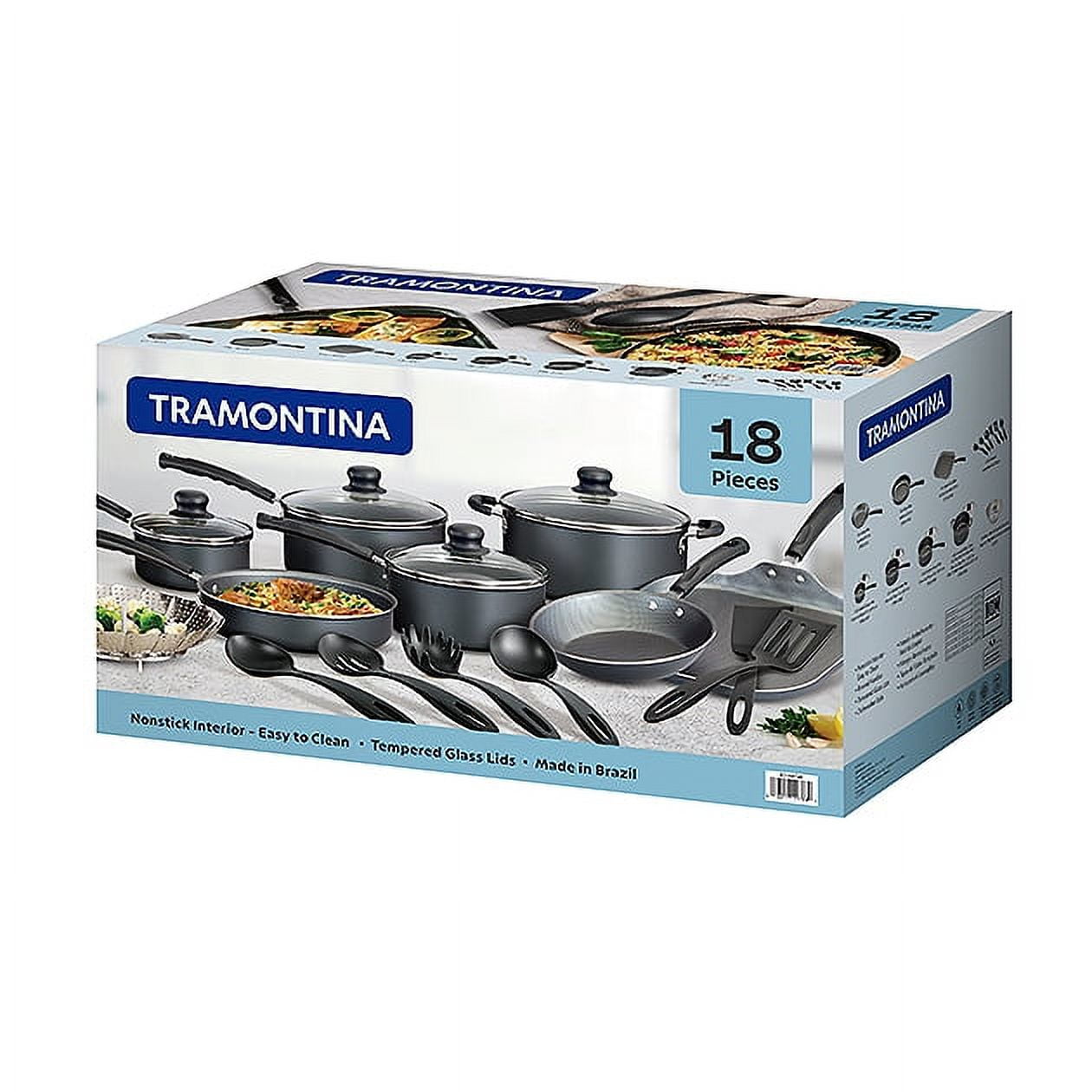 Upgrade Your Cooking Game with the Primaware 18 Piece Non-Stick Cookware Set in Stylish Steel Gray