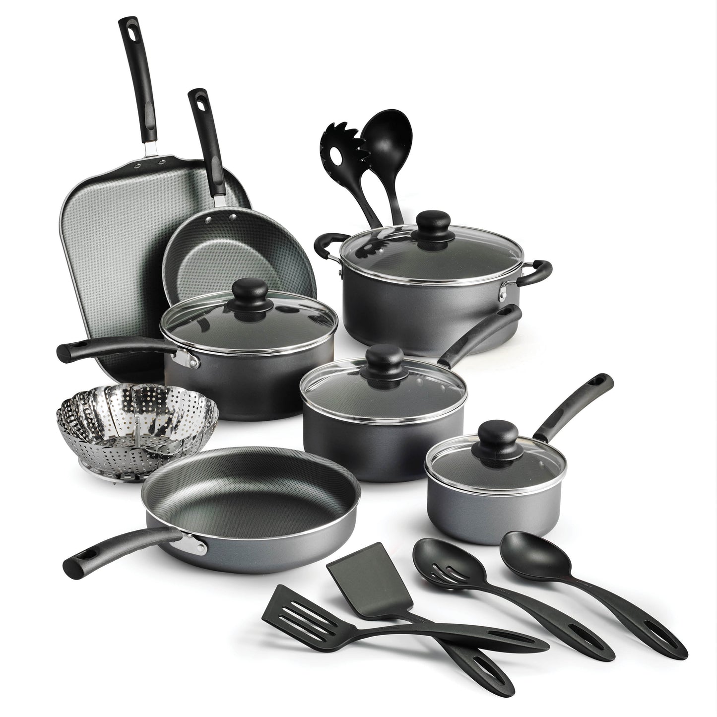 Upgrade Your Cooking Game with the Primaware 18 Piece Non-Stick Cookware Set in Stylish Steel Gray