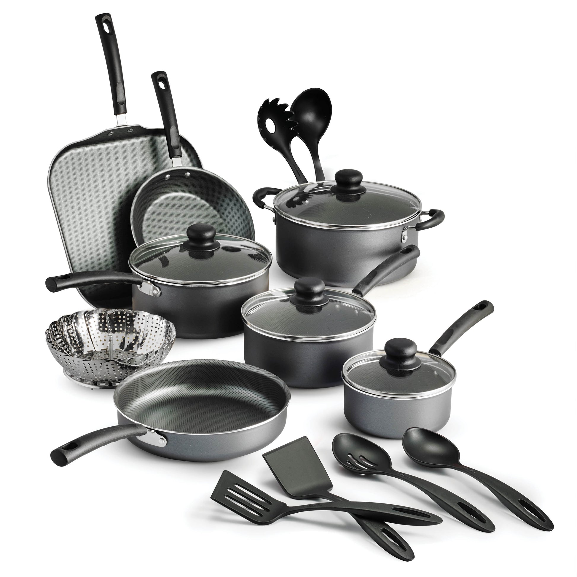 Upgrade Your Cooking Game with the Primaware 18 Piece Non-Stick Cookware Set in Stylish Steel Gray