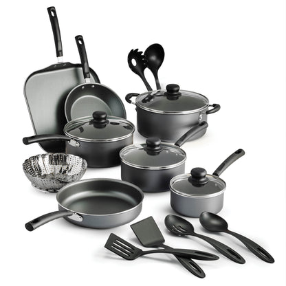 Upgrade Your Cooking Game with the Primaware 18 Piece Non-Stick Cookware Set in Stylish Steel Gray