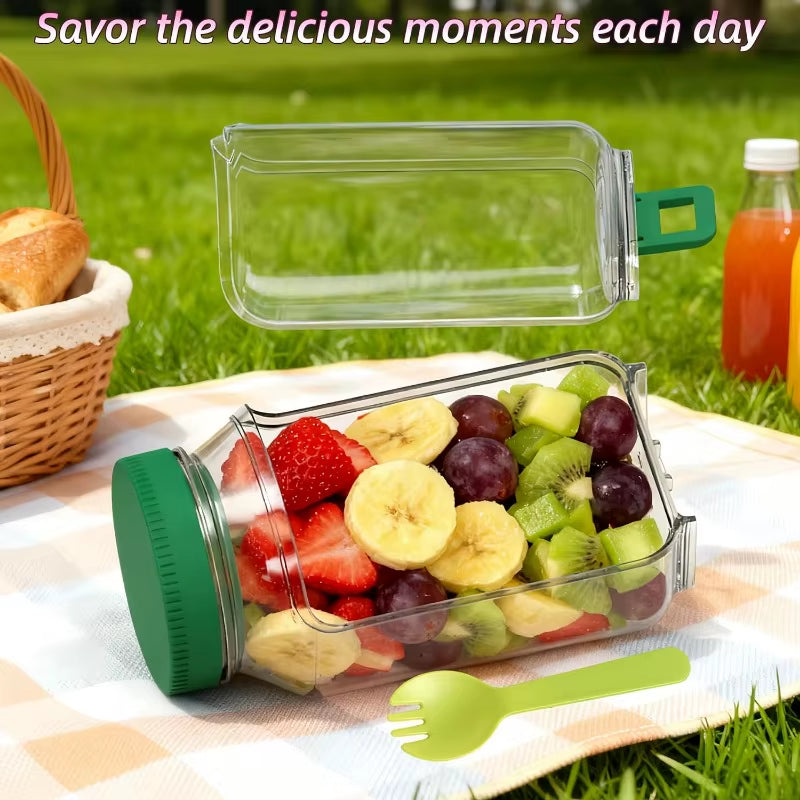 Revolutionary Leakproof Salad Mason Jar Set - Effortless Side Open Lid Meal Prep Containers with Fork - 2 Pack