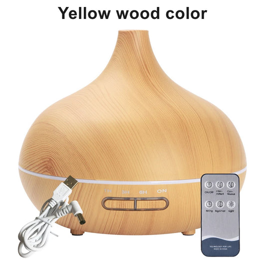Elevate Your Space with the 550ml Wood Grain USB Aroma Diffuser - Enjoy 7 Color LED Lights & Remote Control for a Calming Atmosphere