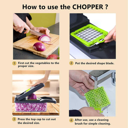 Ultimate 12-in-1 Vegetable Chopper - Multifunctional Slicer and Dicer with 8 Stainless Steel Blades for Effortless Food Prep