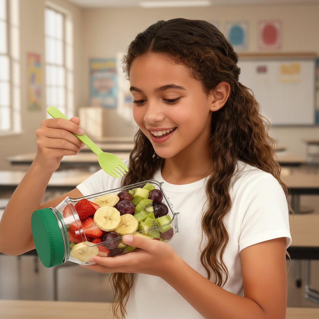 Revolutionary Leakproof Salad Mason Jar Set - Effortless Side Open Lid Meal Prep Containers with Fork - 2 Pack