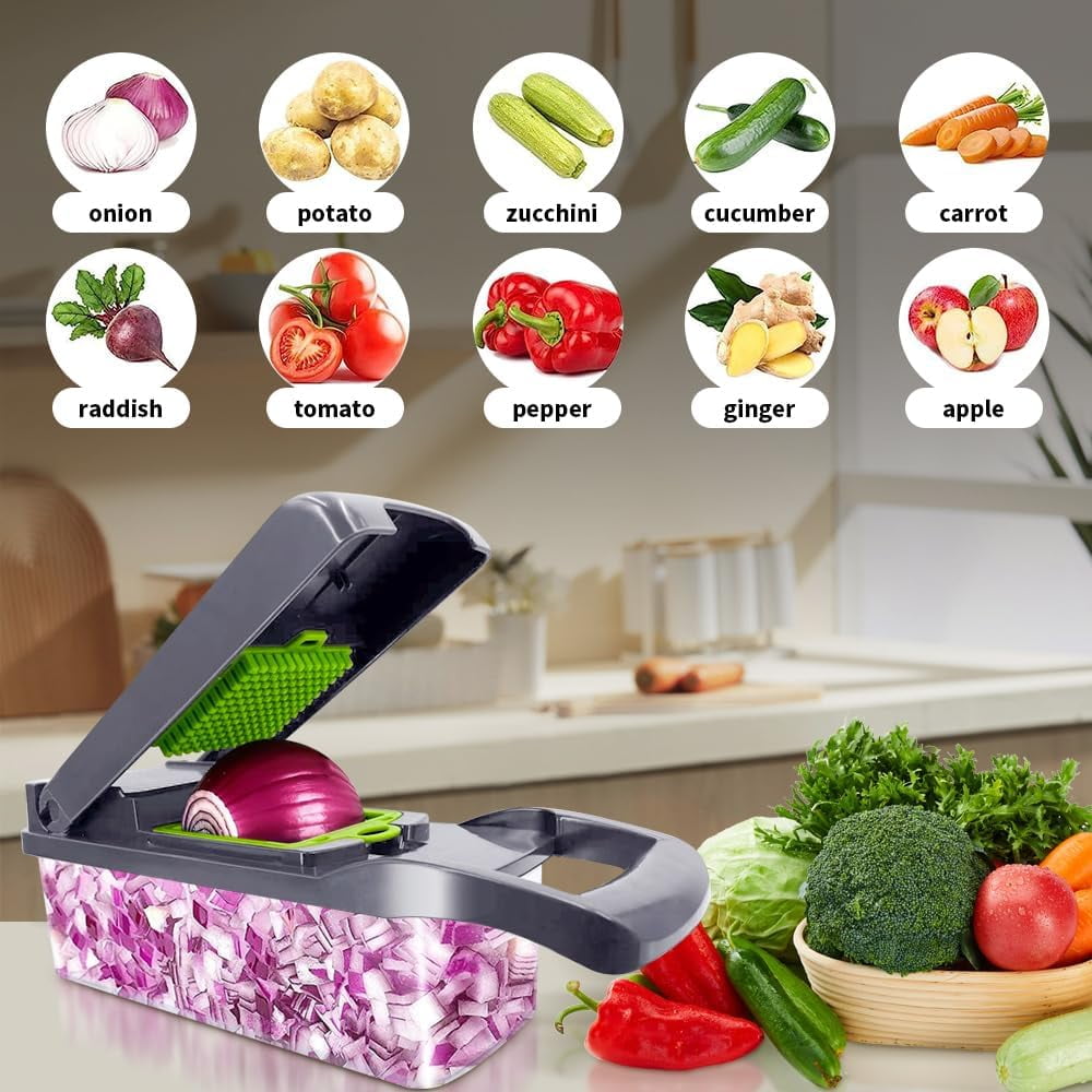 Ultimate 12-in-1 Vegetable Chopper - Multifunctional Slicer and Dicer with 8 Stainless Steel Blades for Effortless Food Prep