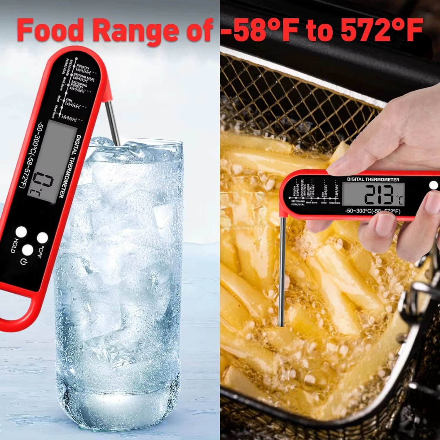 Revolutionize Your Cooking with Our Fast & Precise Food Thermometer - Ideal for Grilling, Cooking, and Camping! Water-Resistant Kitchen Essential with Magnetic Foldable Probe