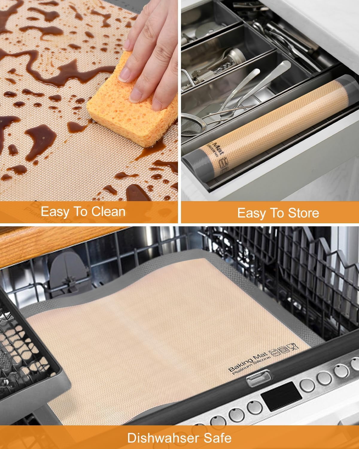 Transform Your Baking Experience with 5PCS Non-Stick Platinum Silicone Baking Mats - Perfect for Half Sheet, Quarter Sheet & 9'' Pizza Pan!