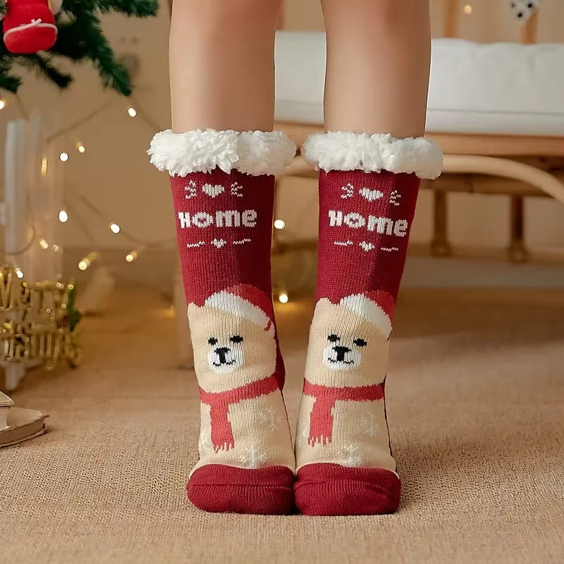 Snuggle Up in Style: Cozy Christmas Fuzzy Socks for Women - Warm, Non-Slip Slipper Socks for Ultimate Indoor Comfort and Perfect Gifting